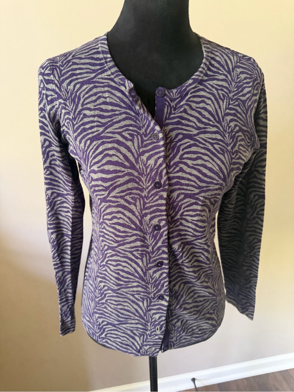 JODIFL Purple Gray Zebra-Print Long-Sleeve Cardigan Small